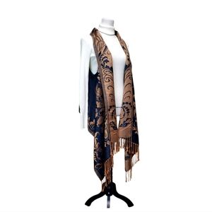 Shawl Wrap Navy Blue & Tan